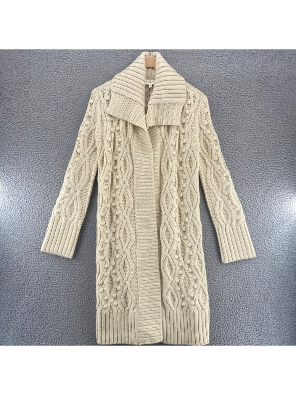 Lou & Grey Sweater Womens Extra Small Ivory Cable Knit Dots Long Line Cardigan